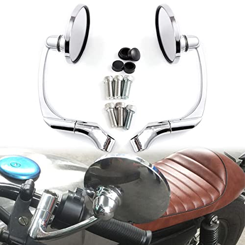 Ftkdmt Chrome Motorcycle Rearview Mirror Round Adjust Angle 3.5" Retro Universal Clear Rear View Side Mirrors For Cafe Racer Scooter Stree Bike With 10Mm 8Mm Bolt #TOP20