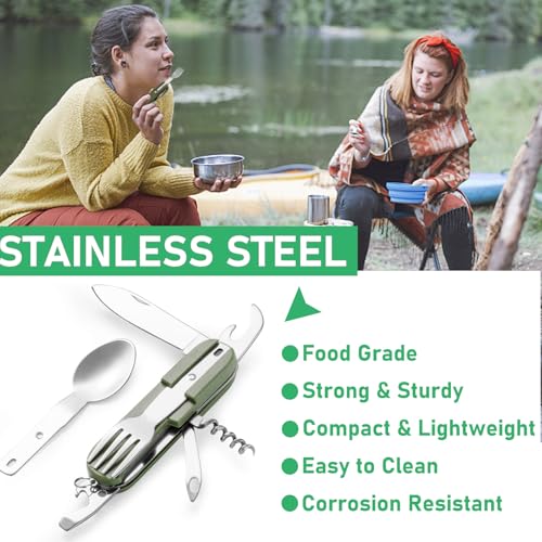 Folding Camping Cutlery Set, 8 in 1 Stainless Steel Portable Utensil Detachable Reusable Travel Cutlery Tableware with Pouch Case for Camping Hiking Fishing Picnic On The Go - Image 2
