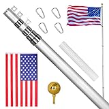 GUOHONG 25FT Telescoping Flag Poles Kit,Extra Thick Heavy Duty 16 Gauge Aluminum Telescopic Flagpole...