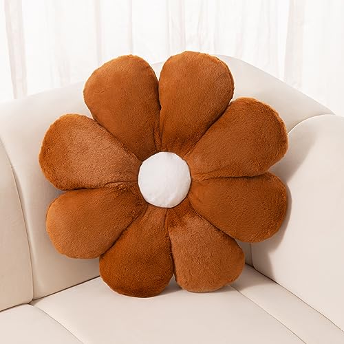 FIONOUT Flower Pillow, 17.7inch Brown Throw Pillows, Brown Decorative Throw Pillows, Flower Throw Pillow, Flower Floor Pillow Fall Throw Pillow Floor Cushions for Reading and Room Dector