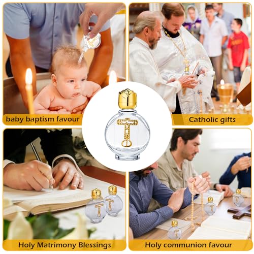 Ferrochef 30 Set Holy Water Bottles Catholic Bulk 0.5 Floz Small Embossed Glass Gold Empty Holy Water Bottle with Cross Organza Bag Spiritual Favor for First Communion Church Baptism Party(Religous) by Ferrochef - Image 7