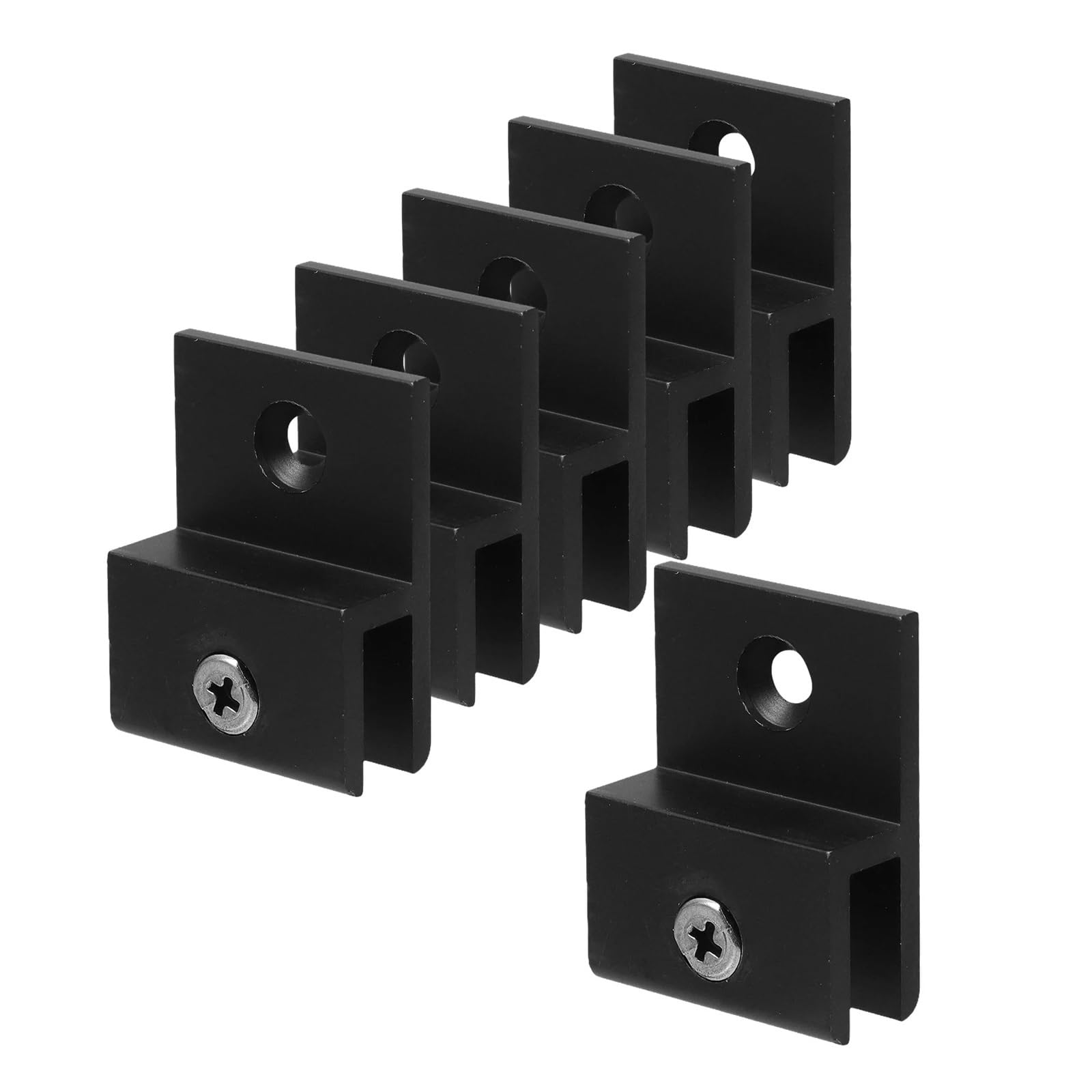 12Pcs Glass Fixing Clips H-Type Aluminum Alloy Black Clamps for Mirror Hanging Wall Glass Shelves Mounting Bracket Hardware(3.6X2.8X1.2CM)