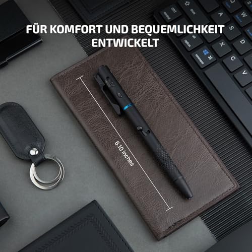 Detailaufnahme des hochwertigen Aluminiumgehäuses der OLIGHT O'Pen 3. - Detailansicht von OLIGHT O'Pen 3 EDC Stiftlampe...