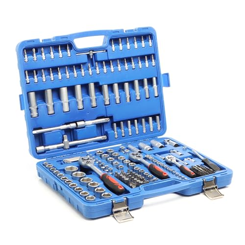 XPOtool 192-tlg. Steckschlüsselsatz mit 1/2' 3/8' 1/4' Ratschen, Bits, Stecknüsse im Knarrenkasten, hochwertige Steckschlüssel für Werkstatt, Schraubarbeiten