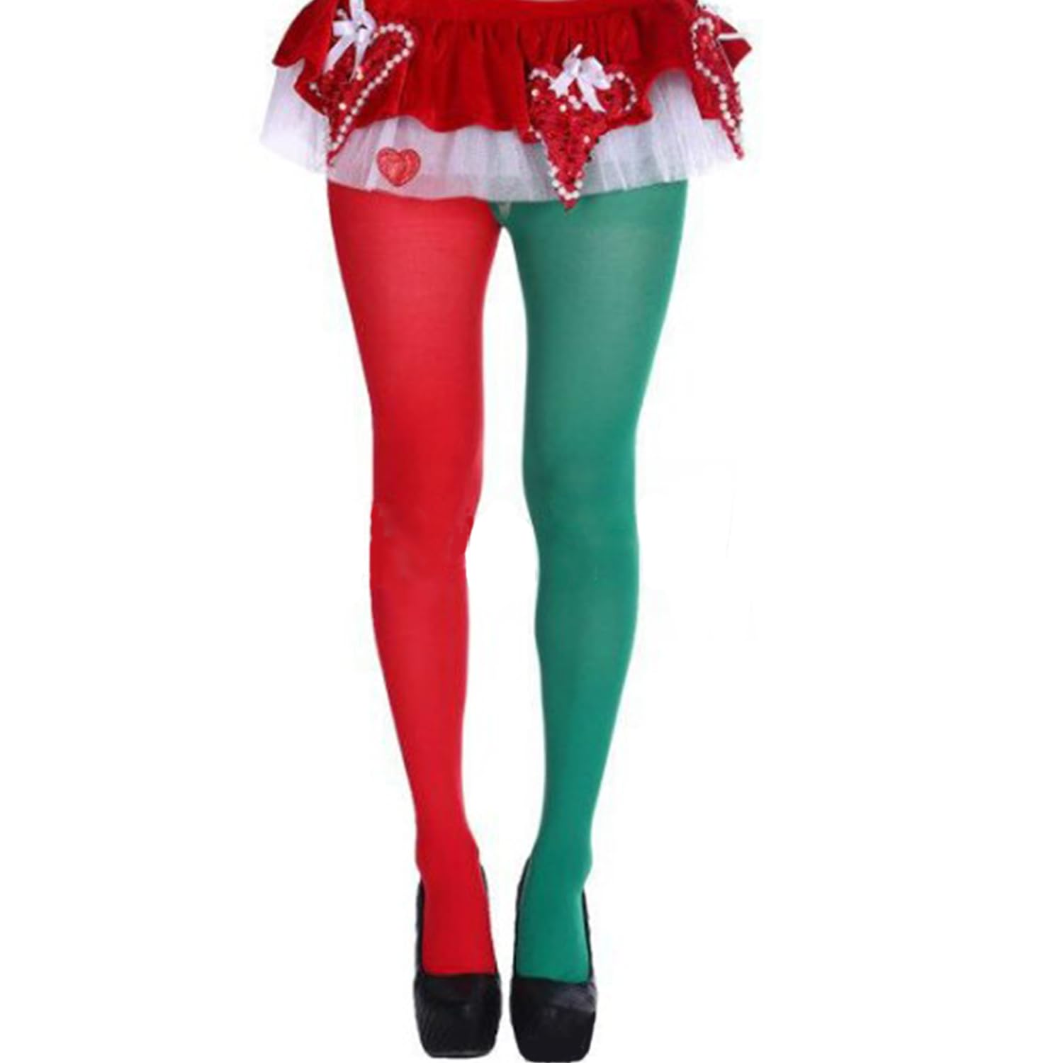 AOVNA Halloween Striped Tights Womens Opaque Fancy Dress Tights (Red & Green)
