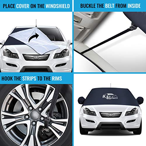 Car Windshield Cover - Frost, Ice, Snow, Water, Scratch, and Heat Resistant. Fits Most Cars, Trucks, SUV’s. All-Weather Protection for Your Windshield with Magnetic Cling. Mirror Covers Included