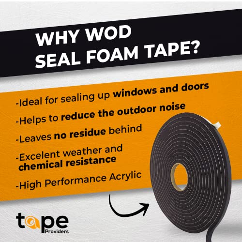WOD SSFLDFT Closed Cell Sponge Rubber Foam Tape, 1/4 inch Thick, 3/8 inch x 35 ft. Made in USA Weatherstrip Seal, Windows and Doors Adhesive, Sound Proof Insulation, Black