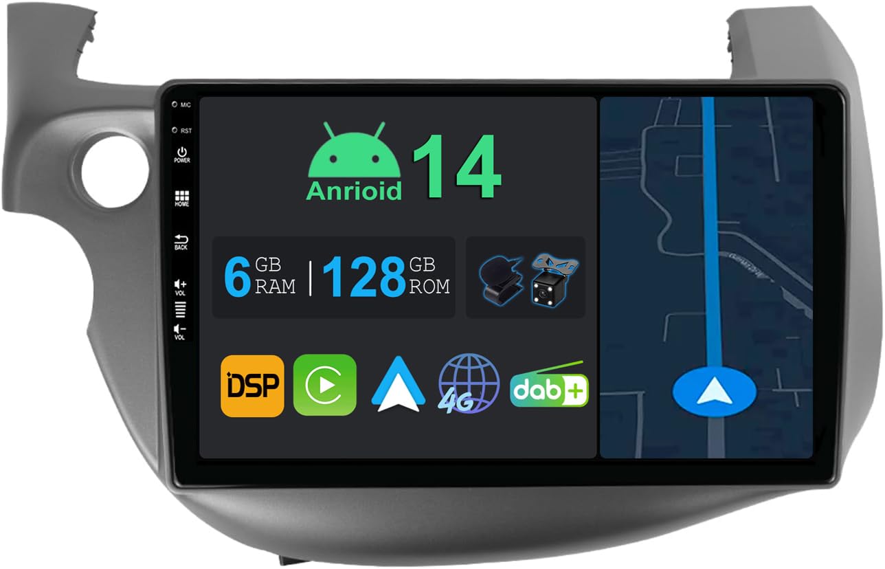 Autoradio Android 14 Pour Honda Fit/Jazz 2014-2018 | Écran Tactile 9" | CarPlay/Android Auto | GPS | Bluetooth