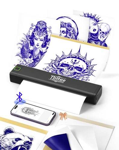 BORN4SHIP Tattoo Stencil Printer - A4 Thermal Tattoo Machine for Artists & Beginners Bluetooth Stencil Thermal Printer Compatible with iOS Android PC Black 1500mah