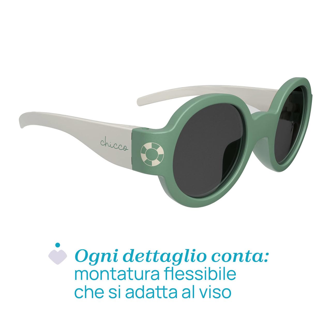 Chicco | Sonnenbrille 0 m + – Farbe Grün – vollständiger Schutz vor den schädlichen Auswirkungen von UVA- und UVB-Strahlen – weicher und flexibler Rahmen