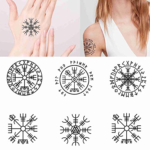 Tattoonova 6 Sheets Temporary Tattoo Men Compass Party Favors Viking