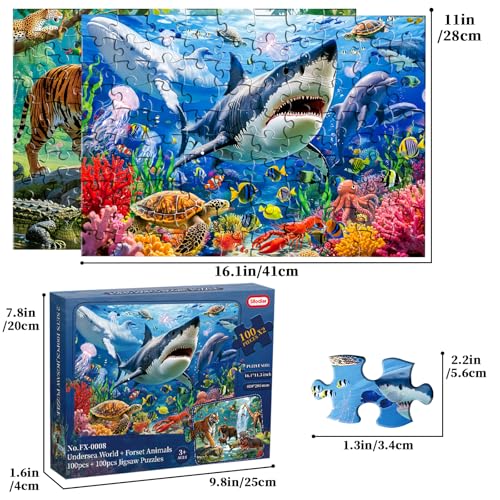 SITODIER 2 Sets 100PCS Undersea World and Forset Animals Jigsaw Puzzles for Kids Boys Gilrs 3 4 5 6 7 Years Old, Educational Learning Toy Birthday Gifts - Image 3