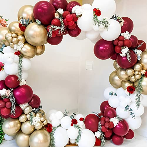 Image of Voircoloria 130pcs Burgundy Balloons Different Sizes 18 inch 12 inch 10 inch 5 inch Wine Red Balloons for Birthday Graduation Bride Baby Shower Wedding Decorations