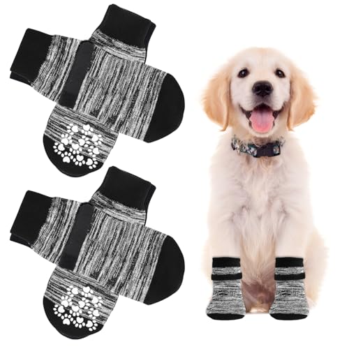 AUAUY 2 pares meias de cão deixar de lamer, meias para cães e gatos com trela ajustável, sapatos para cães, sapatos para cães pequenos médios grande gatos cães - S