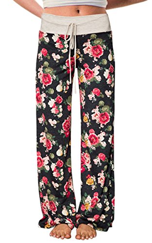 AMiERY Women's High Waisted Pants Wide Leg Pants Palazzo Pants Lounge Pants Womens Joggers Pants for Women Sleep Pajama Pants Black L
