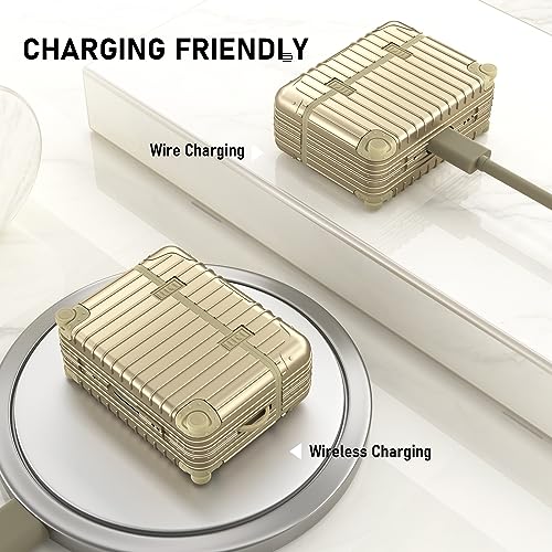 Image of Airpods Pro 2nd Generation Case, V-MORO Cute Suitcase Cover Case for Airpods Pro Travel Luggage Protective Hard Case with Keychain for Men Women - Gold