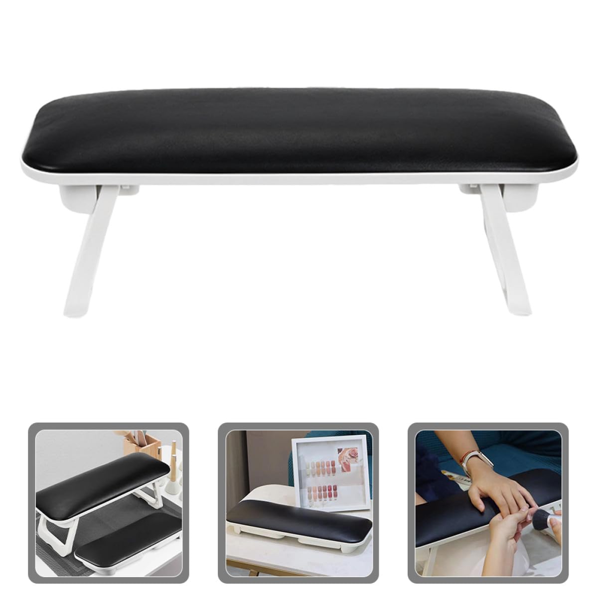 Angoily Cuscino Poggiamano per Manicure in Materiale Sintetico Nero, Facile da Pulire Superficie Liscia, Comodo alla Moda per Uso Domestico e Processi di Manicure