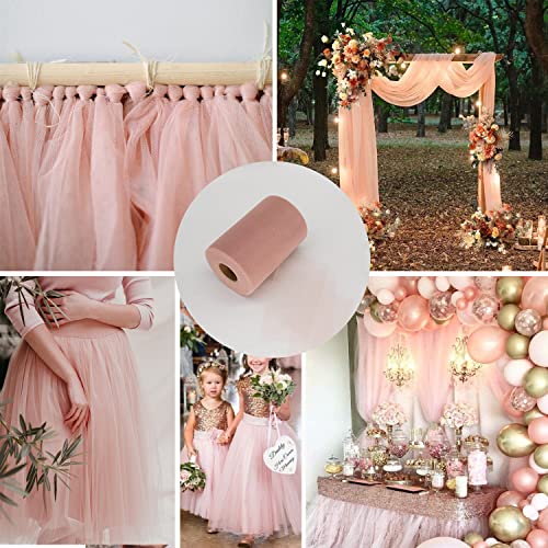 Tulle Fabric Rolls 6 Inch By 100 Yards (300 Ft) Tulle Ribbon Netting Spool For Tutu Skirt Wedding Baby Shower Birthday Party Decorations Gift Wrapping Diy Crafts, 28 Colors (Dusty Rose) #TOP6