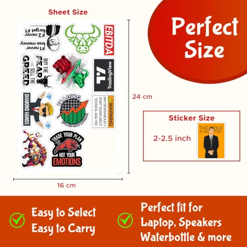 Image of CodersParadise 50-Piece Stock Market Sticker Pack - Waterproof Vinyl Stickers for Laptop, Journal, Diary, Mobile Case & Accessories - Ideal for Traders, Investors & Share Market Enthusiasts