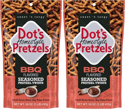 Dot's Pretzels BBQ Seasoned Pretzel Twist Snack, 16oz Grocery Sized Bag (Pack of 2)