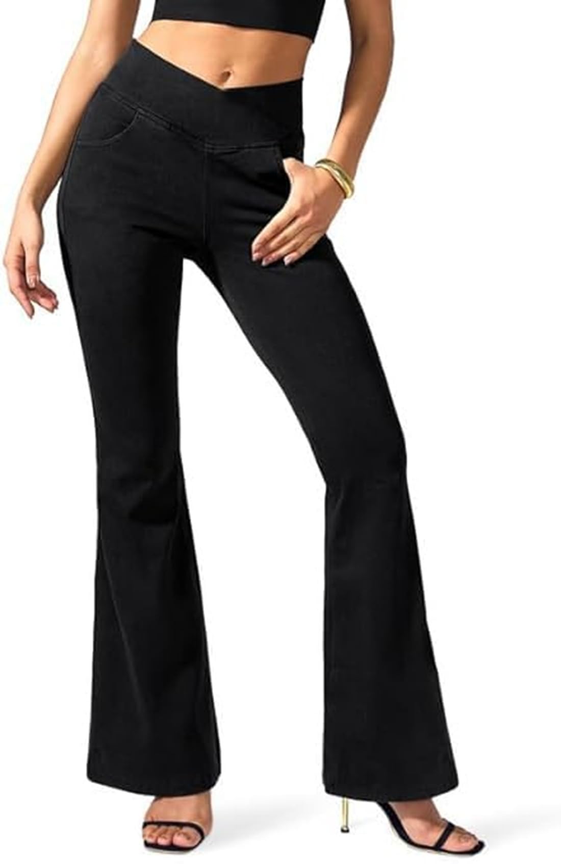 adbucks Stretchy Jeggings for Women with High Waisted Bell Bottom Flare Jeggings with Pockets & Attractive Washing Effect-picture-1
