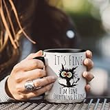 FALJIOK I'm Fine Everything is Fine Coffee Mug 11oz Funny Sarcastic Cat Mug Gifts for Cats Lover Novelty Coffee Mug Gifts for Cat Lover Women Mother's Day Gift for Cats Mom
