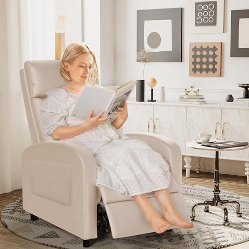 Sillón reclinable moderno piel sintética Beige miniatura 4