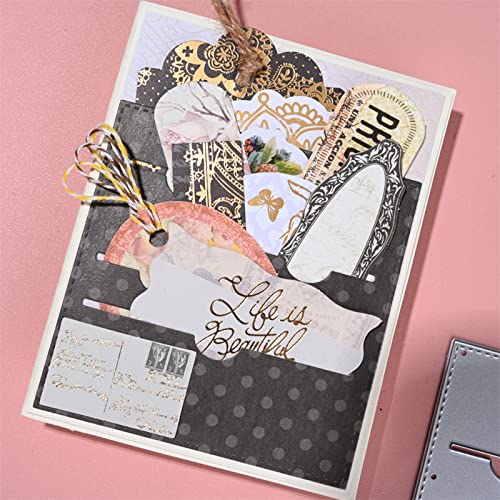 Hinana Tag Pocket Frame Metal Die Cuts,Geometric Tag Pocket Collection Frame Cutting Dies Cut Stencils For Diy Scrapbooking Photo Decorative Embossing Paper Dies For Scrapbooking Card Making #TOP3