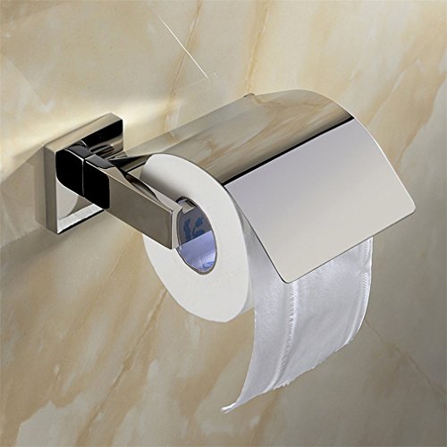 Weare Home u0096 Porta rollo de papel higiénico con solapa de acero inoxidable, metal cromado pulido 16u00a0x 17,5u00a0x 5,5u00a0cm. Accesorio para baño