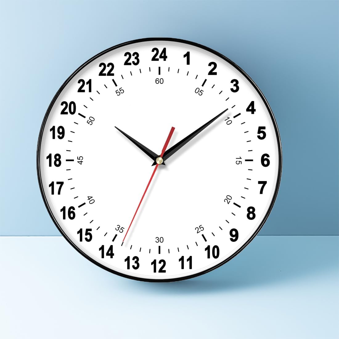 24 Hour Wall Clock 12 Inch Round Wall Clock Easy to Read White Dial Modern Simple Style Decor Clock for Home/Office/School/Kitchen/Bedroom/Living Room