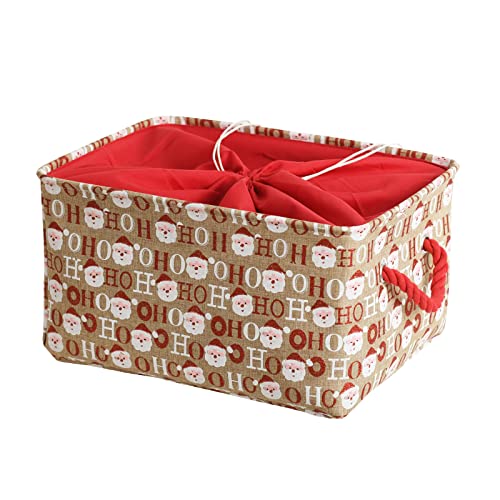 INough Groß Weihnachts-Ornament-Aufbewahrungsbox, Organisator für Weihnachtsdekorationen, Leinwand-Weihnachtskorb für Kinder, zusammenklappbare Geschenkkörbe ohne Inhalt mit Griffen (OH)