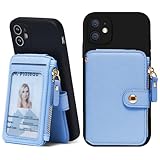 M-Plateau RFID Blocking Phone Wallet Stick on Leather, Card Holder for Phone case Stick on Attachable Credit Card Holder for Phone (Compatible with Most Smartphones) (Sky Blue)