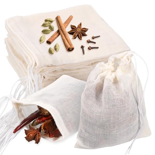 60 bolsas de muselina con cordón de 4 x 3 pulgadas, bolsas de té vacías reutilizables para té suelto, bolsa de tela de queso de algodón natural, bolsas de especias vacías para filtrar sopas de cocina