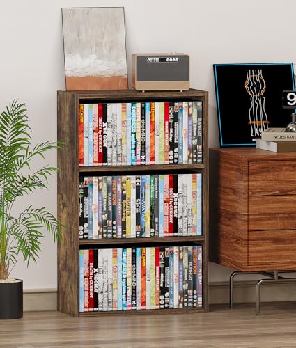 3 Tier DVD Storage Shelf, Media Storage Tower for CDs & Video Games, Freestanding Organizer Shelf for Living Room Home Office, Holds 80+ DVDs(Amber Pine)