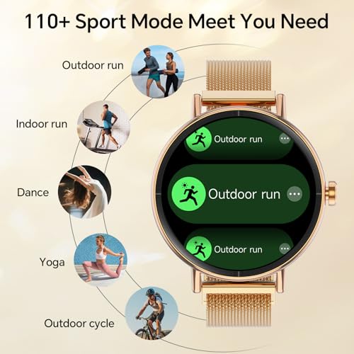 Image of Yoever Smart Watches for Women, 1.57 inch HD 43mm Fitness Tracker Answer /Make Call, Heart Rate /Sleep /SpO2, Round Smart Watch for iPhone /Samsung /Android, IP68 Waterproof, 110+ Sport Mode - Gold