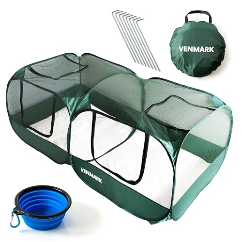 Venmark gallinero portátil - Pequeño Corral para Animales y gallinero desplegable - Red de Malla Transpirable Transparente y Plegable - con Cuenco Plegable para Comida/Agua