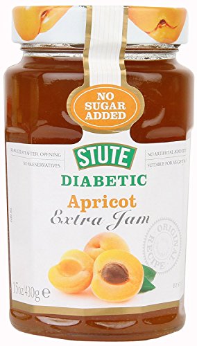 Image of Stute Apricot Jam 430g, No Sugar Added, 90% Less Sugar & 30% Less Calories, Diabetic Friendly, Imported from UK