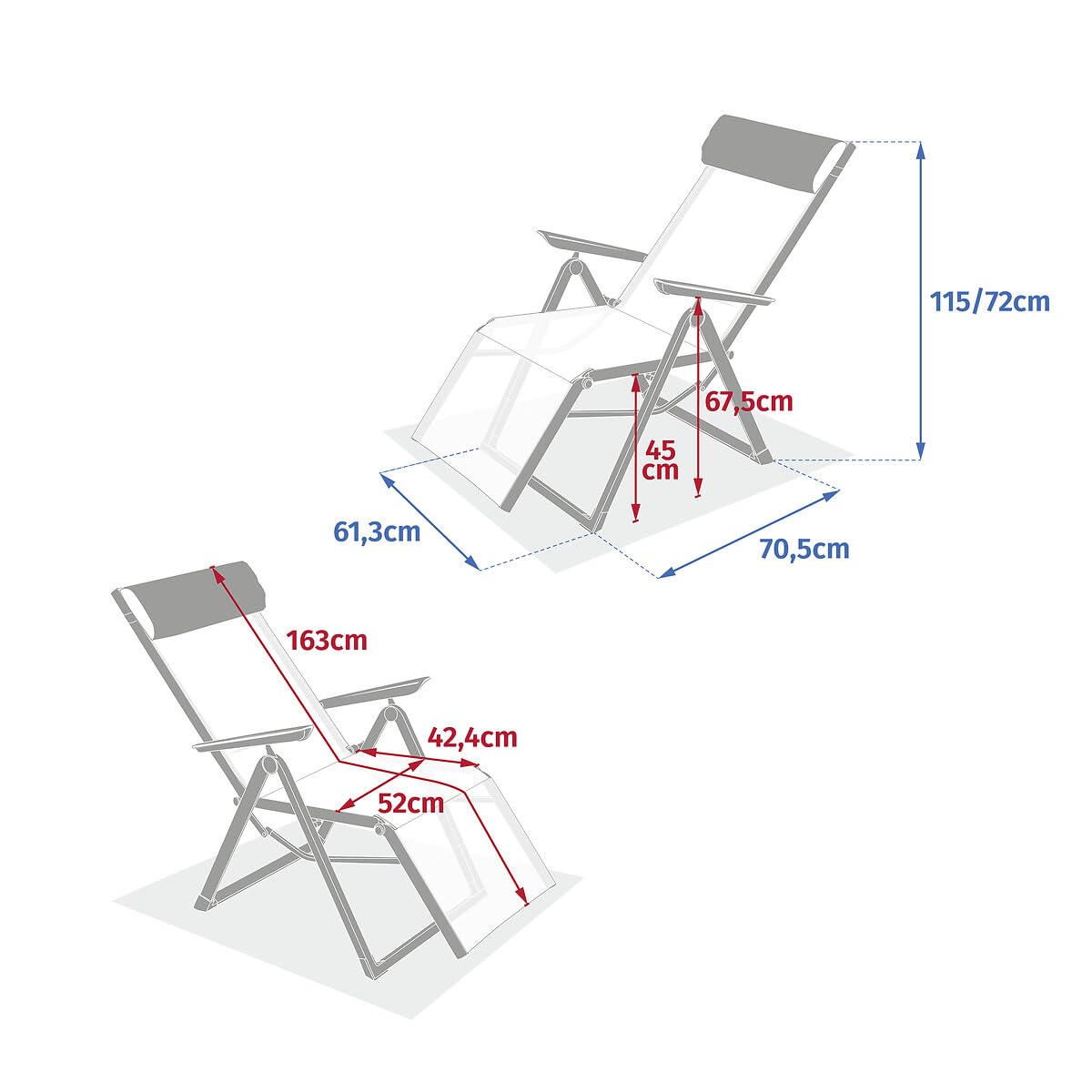 Hespéride - Fauteuil de Jardin inclinable Decima Vert Olive et Vert Laurier 8 Positions en Aluminium et texaline