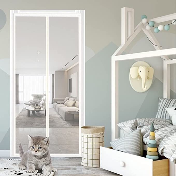Kattenhor Balkondeur 90cmx200cm, Verdikt Kattenhor Vliegenhor Woonkamer, Slaapkamer, Keuken, Terras, Hond Kat Krasbestendige Hordeur Met Ritssluiting (Color : White, Size : 85x200cm