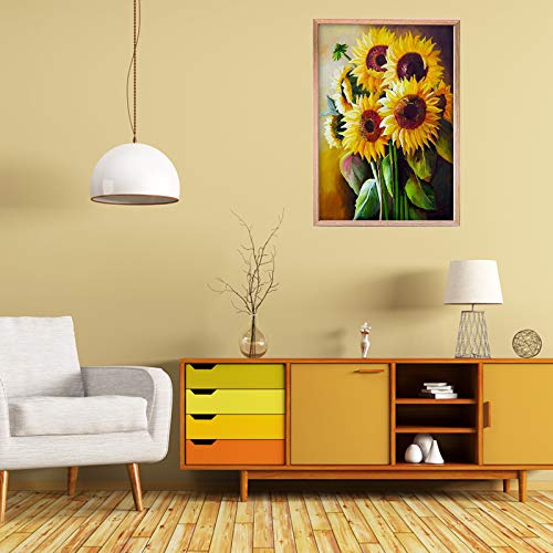 Trooer DIY 5D Diamond Painting Kits Full Drill Round Sunflower Diamond Painting Kits for Adults Arts Crafts for Living Room Home Wall Decor (12 x16 Inch)