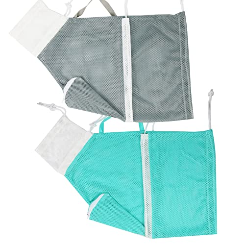 Image of 2 Pieces Cat Bathing Bag Cat Shower Net Bag, Anti-Bite Anti-Scratch Adjustable Breathable Mesh Grooming Carrier Bag for Pets, Bathing, Nail Trimming, Feeding Medicine, Ear Clean (Gray-Blue)
