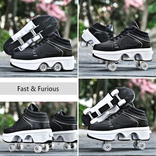 Image of 2 in 1 Invisible Deformation Roller Skates for Men, Women, and Kids - Classic Double-Row with 4 Shiny Wheels for Indoor and Outdoor Use