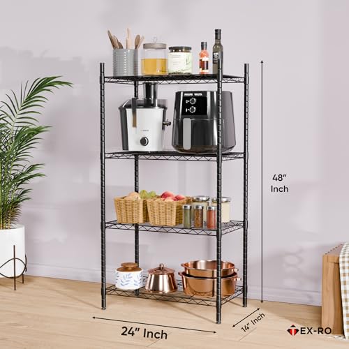 Image of TEX-RO Metal Rack for Kitchen Storage - Adjustable Iron Shelf with Wheels | Heavy Duty Steel Stand for Storage Multipurpose | 4 Tier Organiser Rack for Office, Bedroom (24X14X48 Inch)