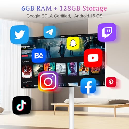 Image of VLH 27 inch Smart Portable TV On Wheels | Cordless Rolling Touchscreen TV | 6GB RAM + 128GB Storage | EDLA-Certified Android 15 OS | Full Swivel Rotation | Voice Remote Control | 4K Camera