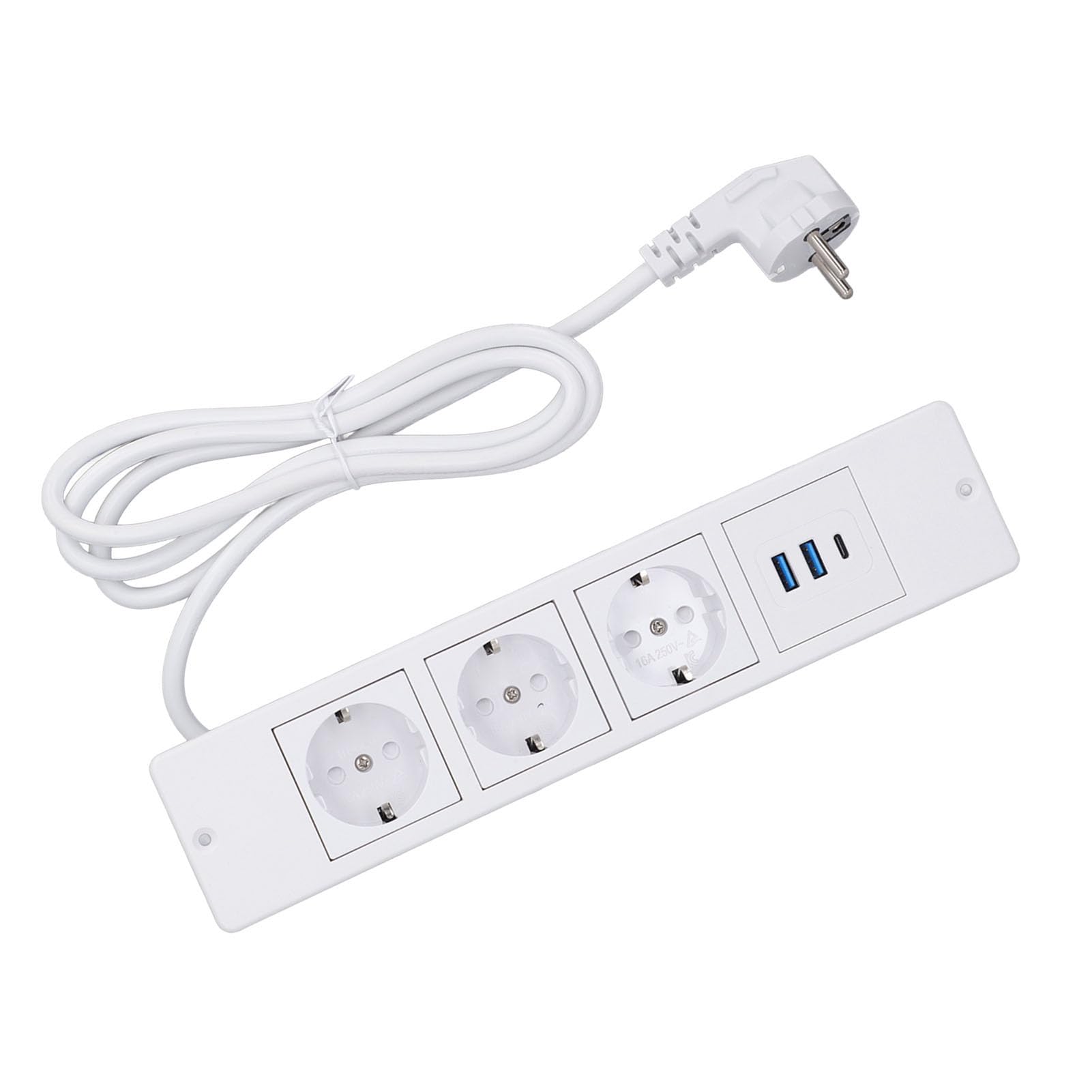 Schimer Multipresa da Incasso con 3 Prese e 2 Porte USB Cavo da 1,5 M Design Compatto per L'organizzazione della Scrivania (Bianca)