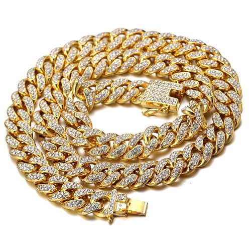 richhut Cuban Link Chain for Kids Teen - Luxury 18K Real Gold Plated - Iced Out Bling 14MM Width Necklace 16In - Fits Ages 816 - Giftbox Included