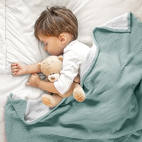 Image of lulumoon Muslin Baby Blanket Neutral: Cotton Toddler Blanket for Daycare Soft Reversible Crib Bedding - Lightweight 4-Layer Muslin for Stroller, Tummy Time & Travel, 47 inchx47 inch(Sage) | Soft Reversible Crib Bedding for Baby - Lightweight 4-Layer Muslin for Stroller, Tummy Time & Travel, 47 inchx47 inch(Sage)