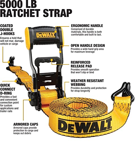 Dewalt Dxbc50002 Black/Yellow 1.5" X 16' Ratchet Tie Down Straps - Heavy-Duty Cargo Hauling (5000 Lb Break Strength), 2 Pack #TOP5