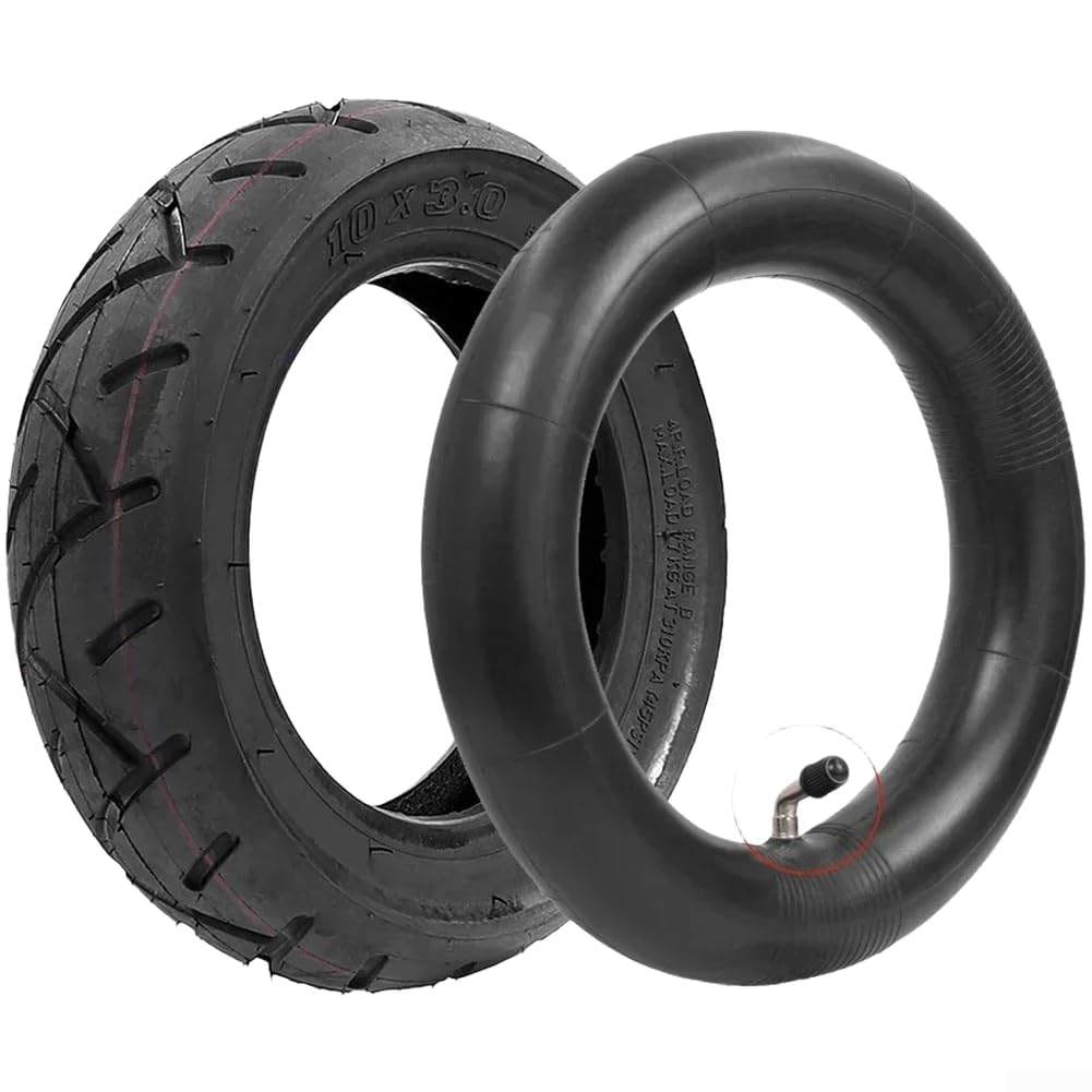 Vilgftyiet 10x3.0 Pneumatic Scooter Tyre plus 10x2.50 Inner Tube for KUGOO M4 PRO Electric, 90 Degree Bend Valve, All Terrain, Wear Resistant, Black(C)