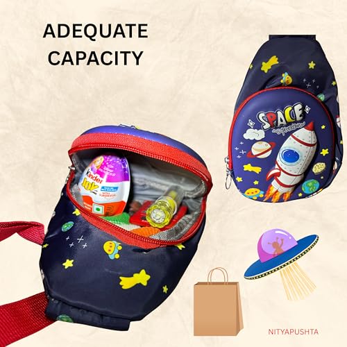 Image of Kids Small Cartoon Design Sling Crossbody Shoulder Bag for Boys & Girls, School Travel & Casual Backpack with Adjustable Strap for Children & Toddlers